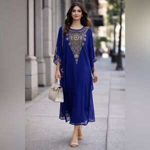 Elegant Blue Embellished Women's Dress